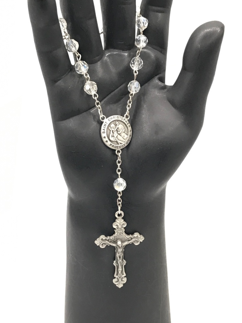 Saint Christopher Rosary Travelers Prayer Car Pocket One Decade Crystal Beads